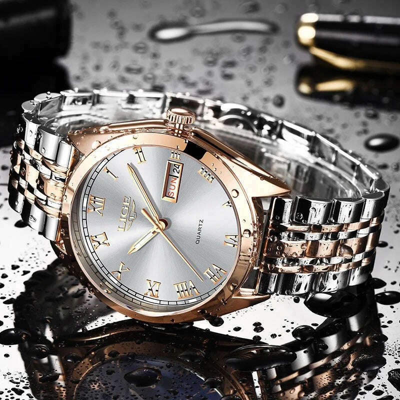 LIGE Fashion Women Watches Ladies Top Brand luxury Waterproof Gold Quartz Watch Women Stainless Steel Date Wear Gift Clock 2021 - KIMLUD