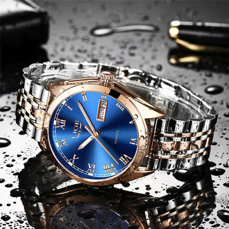 LIGE Fashion Women Watches Ladies Top Brand luxury Waterproof Gold Quartz Watch Women Stainless Steel Date Wear Gift Clock 2021 - KIMLUD
