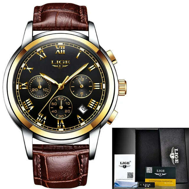 KIMLUD, LIGE Men Watches Top Luxury Brand Full Steel Waterproof Sport Quartz Watch Men Fashion Date Clock Chronograph Relogio Masculino, L gold black / CHINA, KIMLUD Womens Clothes