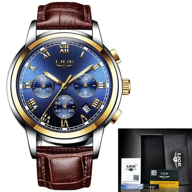 KIMLUD, LIGE Men Watches Top Luxury Brand Full Steel Waterproof Sport Quartz Watch Men Fashion Date Clock Chronograph Relogio Masculino, L gold blue / CHINA, KIMLUD Womens Clothes