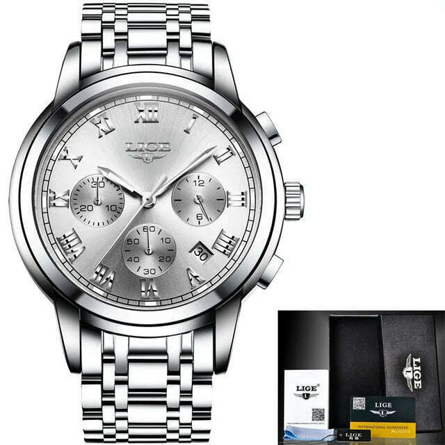 LIGE Men Watches Top Luxury Brand Full Steel Waterproof Sport Quartz Watch Men Fashion Date Clock Chronograph Relogio Masculino - KIMLUD
