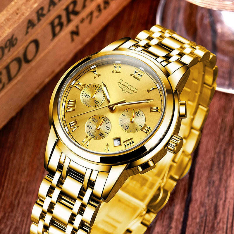 KIMLUD, LIGE Mens Watches Top Brand Luxury Fashion Quartz Gold Watch Men's Business Stainless Steel Waterproof Clock Relogio Masculino, KIMLUD Womens Clothes