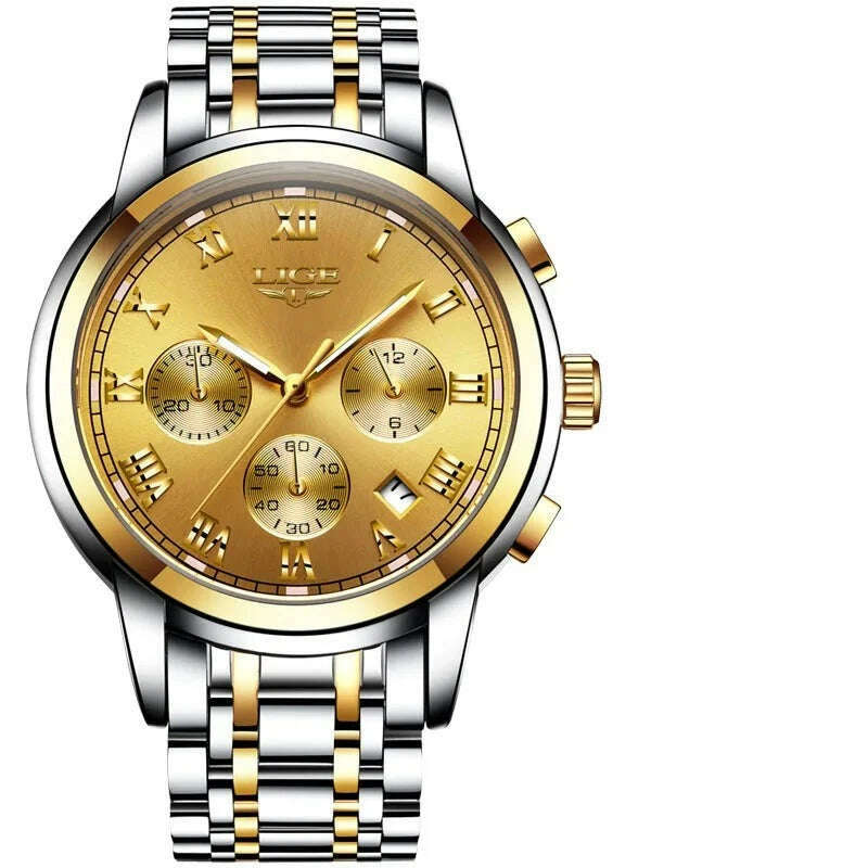 KIMLUD, LIGE Mens Watches Top Brand Luxury Fashion Quartz Gold Watch Men's Business Stainless Steel Waterproof Clock Relogio Masculino, KIMLUD Womens ClothesKIMLUD, LIGE Mens Watches Top Brand Luxury Fashion Quartz Gold Watch Men's Business Stainless Steel Waterproof Clock Relogio Masculino, All gold, KIMLUD APPAREL - Womens Clothes