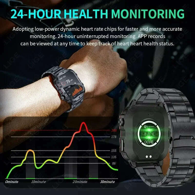 KIMLUD, LIGE New Smart Watch 1.96 Inch Screen 420 MAh Bluetooth Call Voice Assistant Watch Sports Fitness Waterproof Smartwatch For Men, KIMLUD Womens Clothes