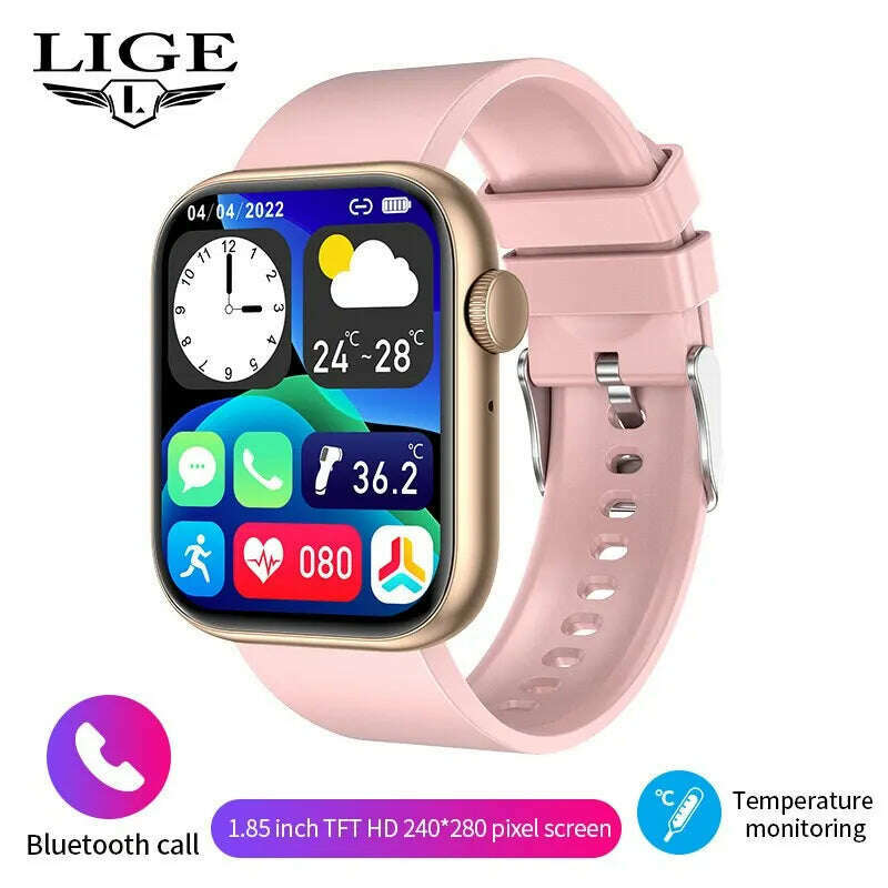 KIMLUD, LIGE Smart Watch For Women Full Touch Screen Bluetooth Call Waterproof Watches Sport Fitness Tracker Smartwatch Lady Reloj Mujer, pink, KIMLUD APPAREL - Womens Clothes