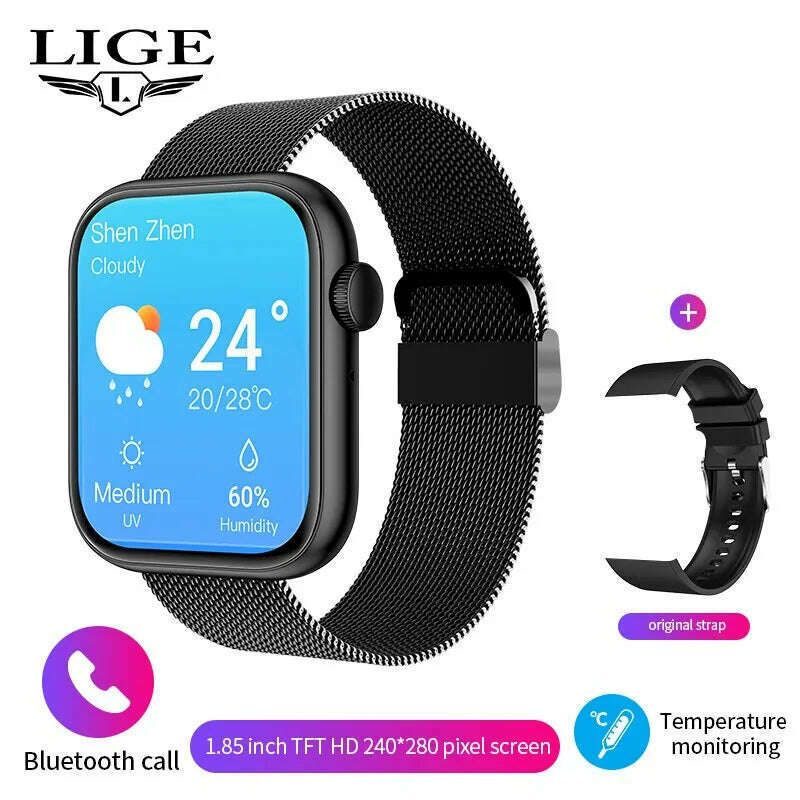 KIMLUD, LIGE Smart Watch For Women Full Touch Screen Bluetooth Call Waterproof Watches Sport Fitness Tracker Smartwatch Lady Reloj Mujer, black mesh belt, KIMLUD Womens Clothes