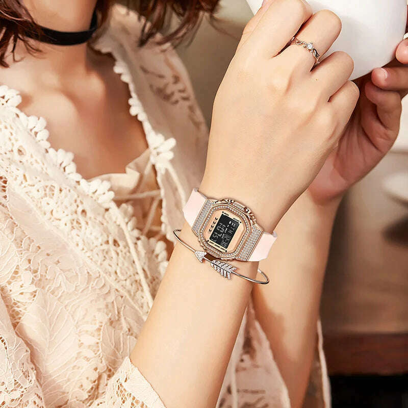 KIMLUD, LIGE Women Sport Watch Diamond Dial Watch for Women Ladies Silicone Quartz Watches Female Electronic Digital Analog Wirstwatches, KIMLUD Womens Clothes
