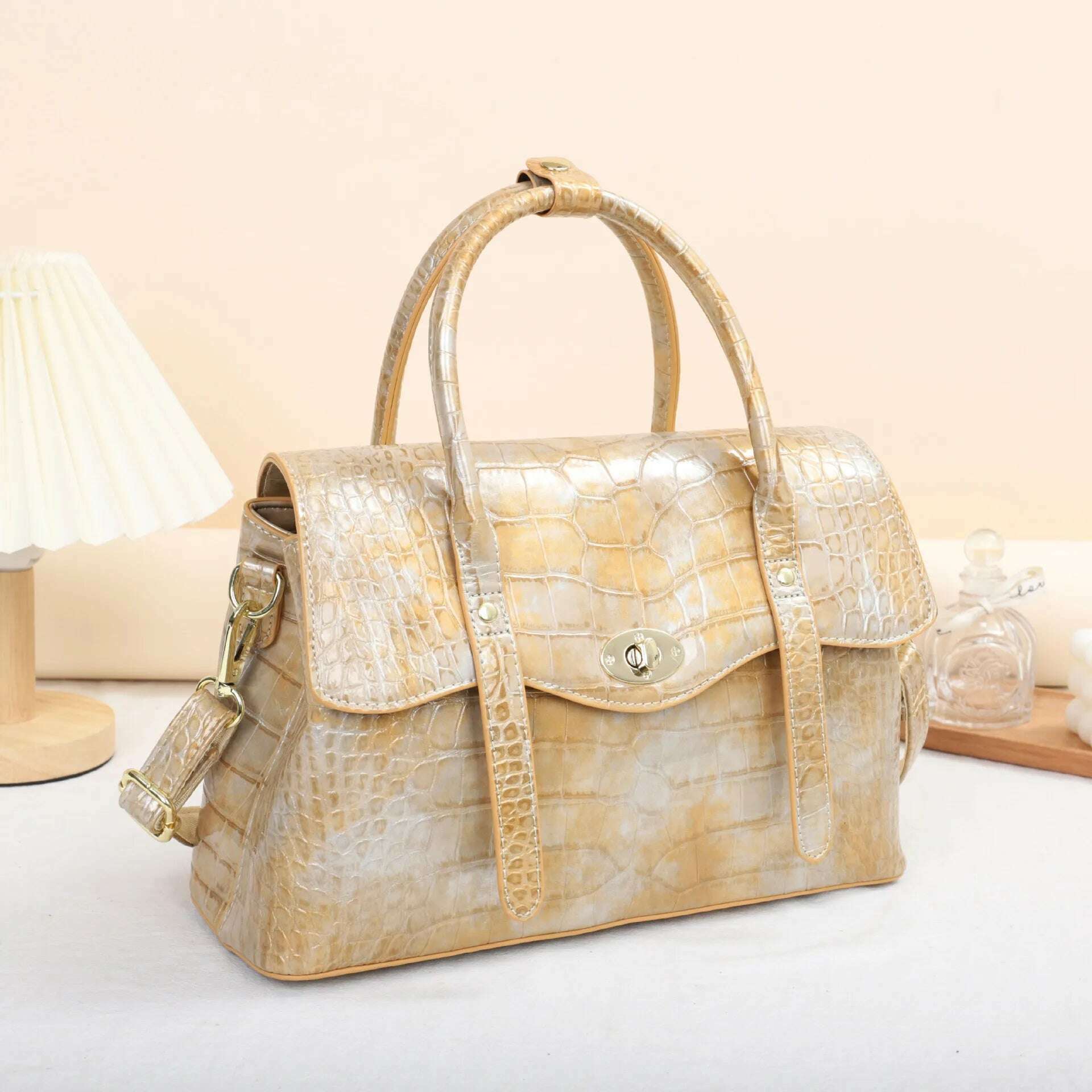 KIMLUD, Light Blue Leather Women's Handbags Lady Big Shoulder Crossbody Tote Bag Fashion Retro Trendy Large Capacity Top Handle Bags, Golden Yellow, KIMLUD APPAREL - Womens Clothes
