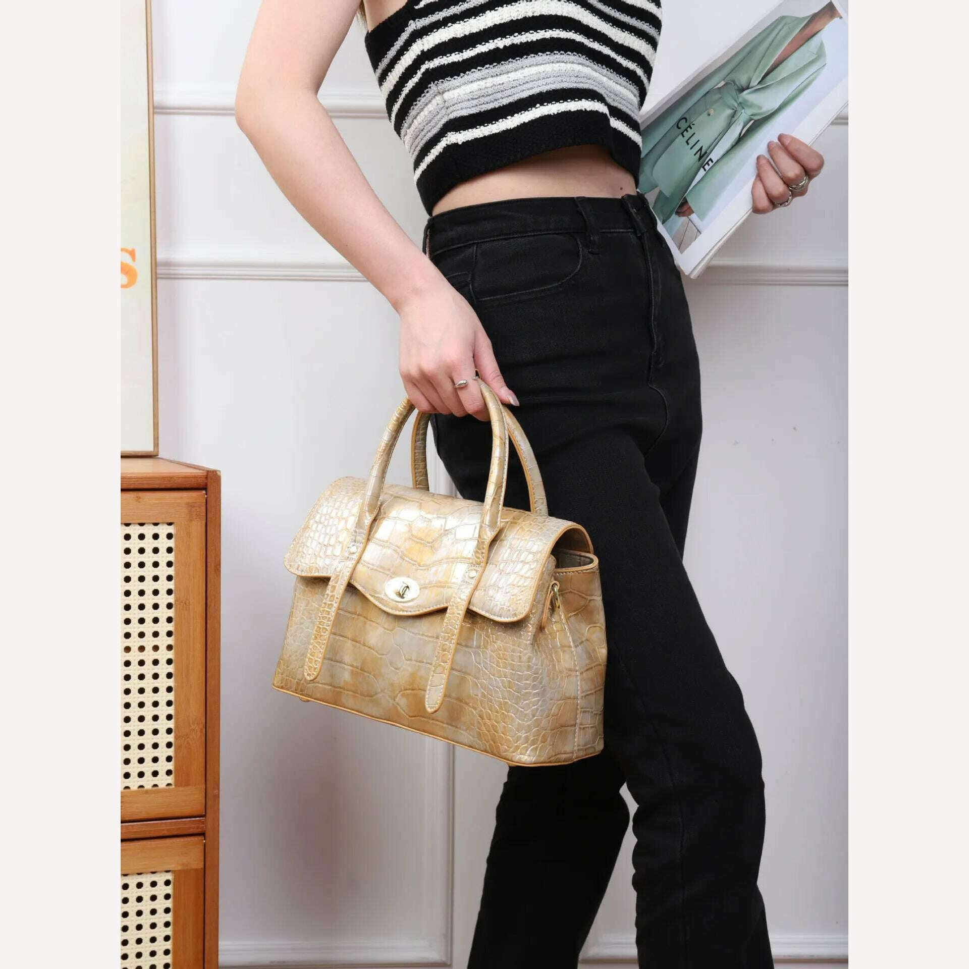 KIMLUD, Light Blue Leather Women's Handbags Lady Big Shoulder Crossbody Tote Bag Fashion Retro Trendy Large Capacity Top Handle Bags, KIMLUD Womens Clothes