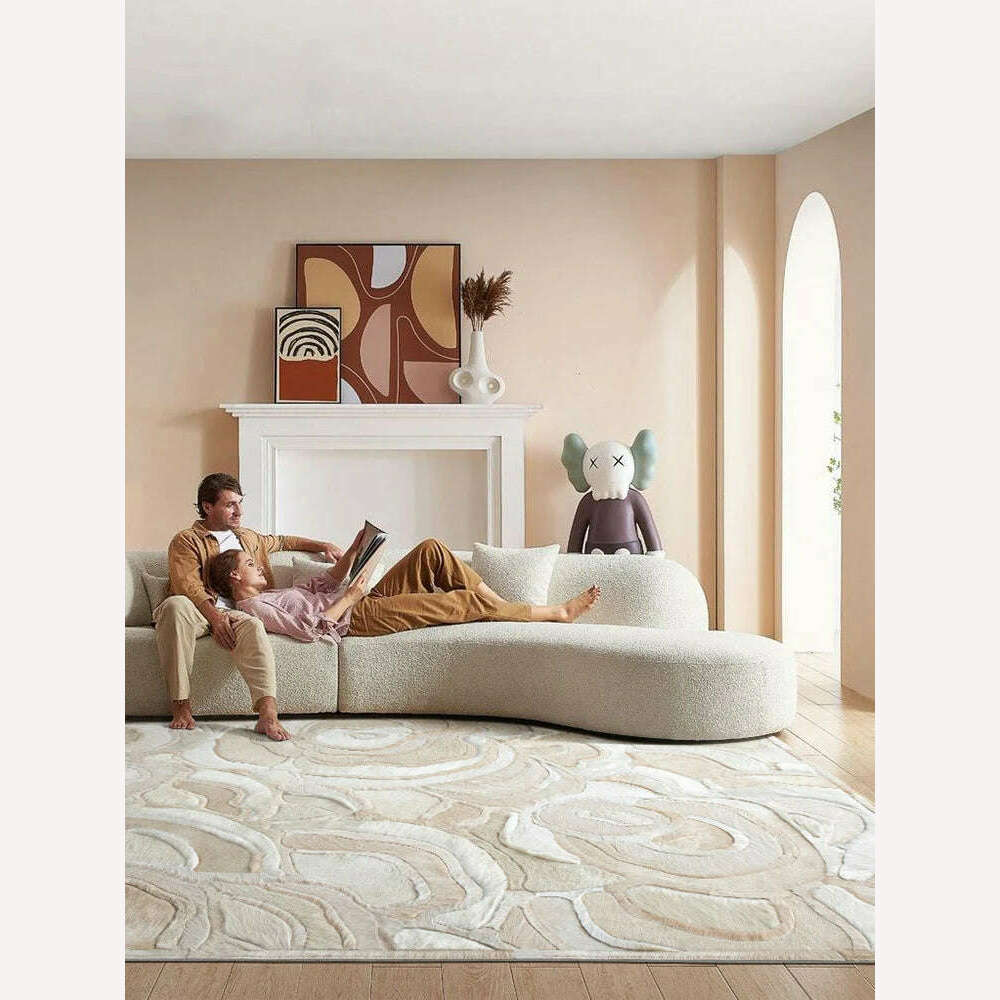 KIMLUD, Light Luxury Cowhide Carpet for Living Room Natural Cow Skin Flower Floor Mat Modern Handmade Cow Hide Bedroom Carpet Nordic Rug, KIMLUD Women's Clothes