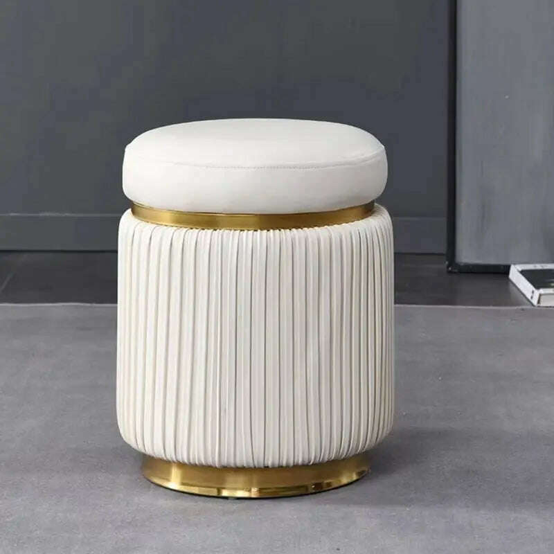KIMLUD, Light Luxury Dressing Stool Bedroom Makeup Stool Small Spartment Leather Shoe Changing Stool Ottoman Pouf Small Round Stools, white, KIMLUD APPAREL - Womens Clothes