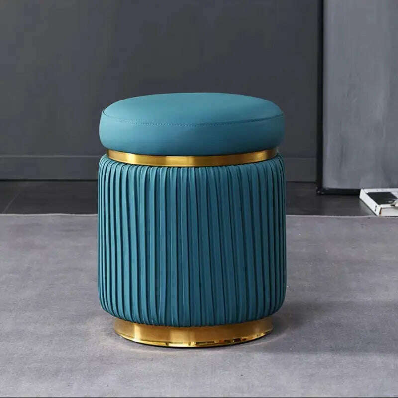 KIMLUD, Light Luxury Dressing Stool Bedroom Makeup Stool Small Spartment Leather Shoe Changing Stool Ottoman Pouf Small Round Stools, blue, KIMLUD APPAREL - Womens Clothes