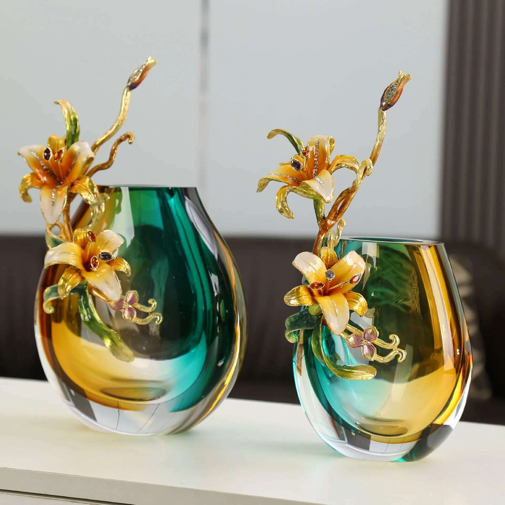 Light Luxury Glaze Enamel Vase Living Room Dining Table Flower Arrangement Creates Ornaments Simple Home Decoration - KIMLUD