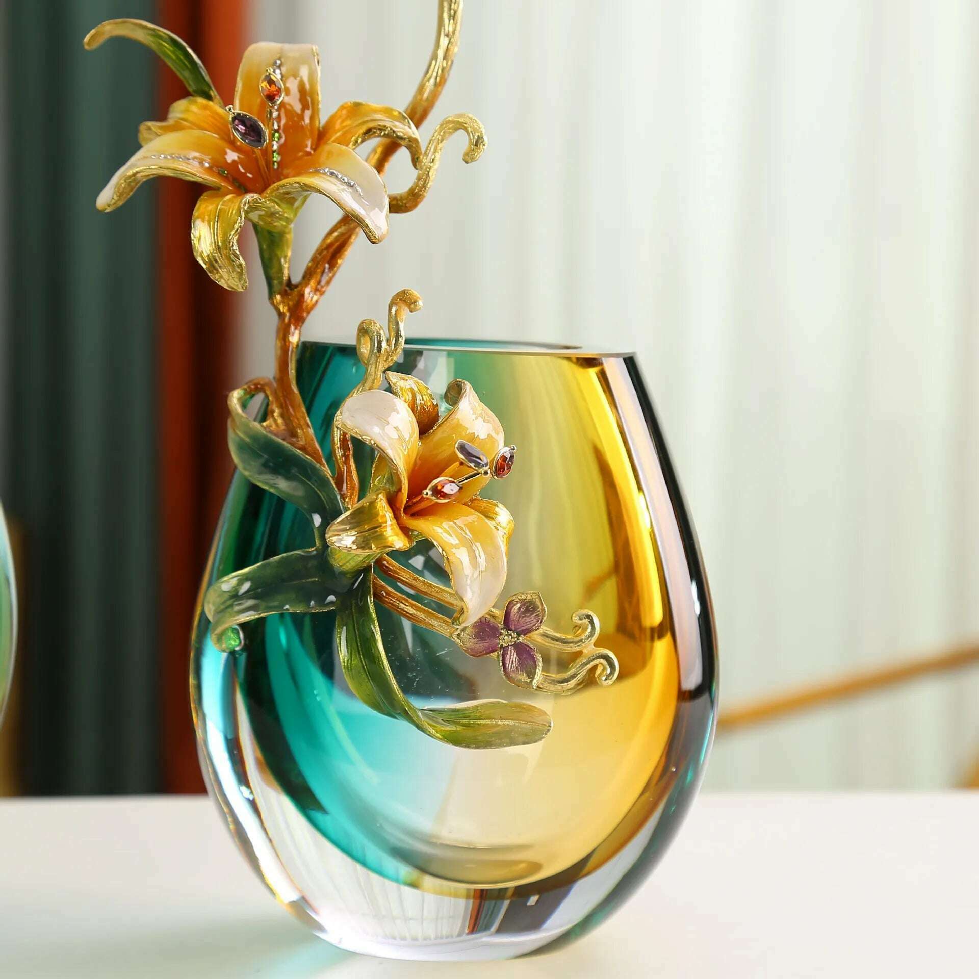 Light Luxury Glaze Enamel Vase Living Room Dining Table Flower Arrangement Creates Ornaments Simple Home Decoration - KIMLUD