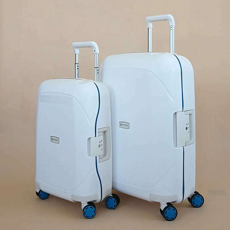 KIMLUD, Lightweight Luggage PP Password Trolley Case Unisex Suitcase 20/24/28 inch Cabin Carry on Travel Bag Rolling Luggage Suitcases, white / 20Inches 500mm, KIMLUD APPAREL - Womens Clothes
