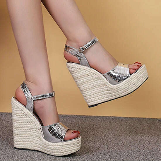 LIHUAMAO pumps wedges peep toe sandals shoes women espadrilles heel rope outsole comfort csaual sandals - KIMLUD