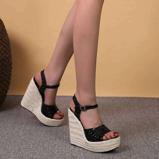 LIHUAMAO pumps wedges peep toe sandals shoes women espadrilles heel rope outsole comfort csaual sandals - KIMLUD