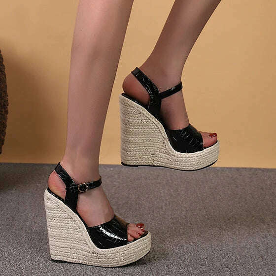 LIHUAMAO pumps wedges peep toe sandals shoes women espadrilles heel rope outsole comfort csaual sandals - KIMLUD
