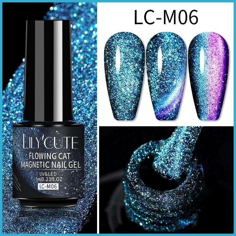LILYCUTE 7ML Sparkling Glitter Rainbow Cat Magnetic Gel Nail Polish 9D Colorful Semi Permanent Soak Off Nail Art UV Gel Varnish - KIMLUD