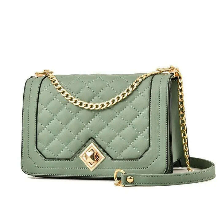 KIMLUD, Lingge Chain Bag, Pu Leather Diagonal Across The Chain Small Fragrant Wind Lingge Student Hundred With Chain Cell Phone Bag Mini, Light Green, KIMLUD APPAREL - Womens Clothes