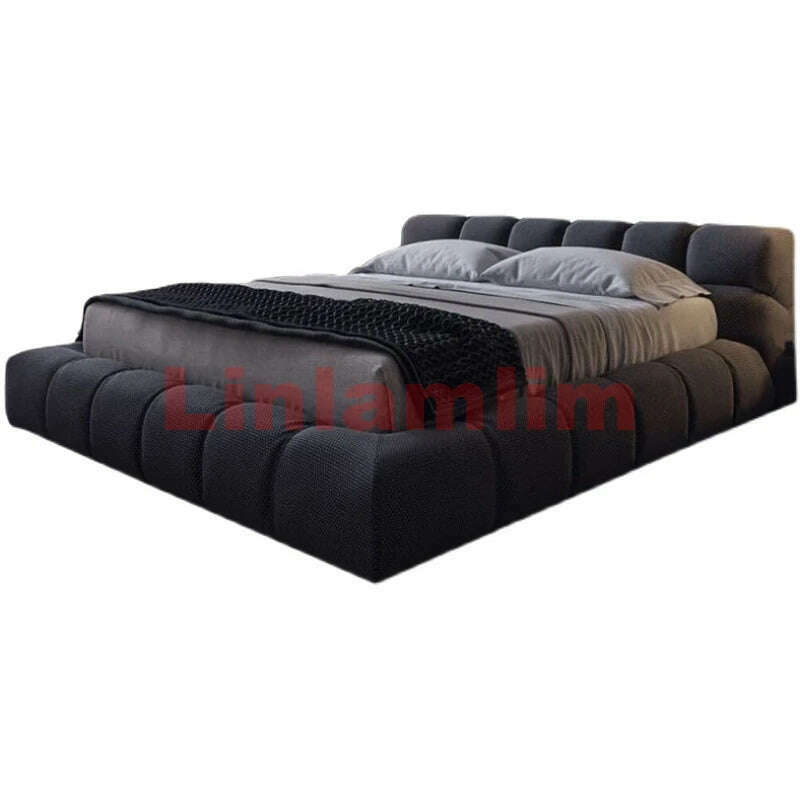 KIMLUD, Linlamlim Fabric Cloth Bed Double Size Soft Rectangle Bed Frame Nordic King/Queen Size Wedding Lits Designer Upholstered Camas, bed with high box, KIMLUD APPAREL - Womens Clothes