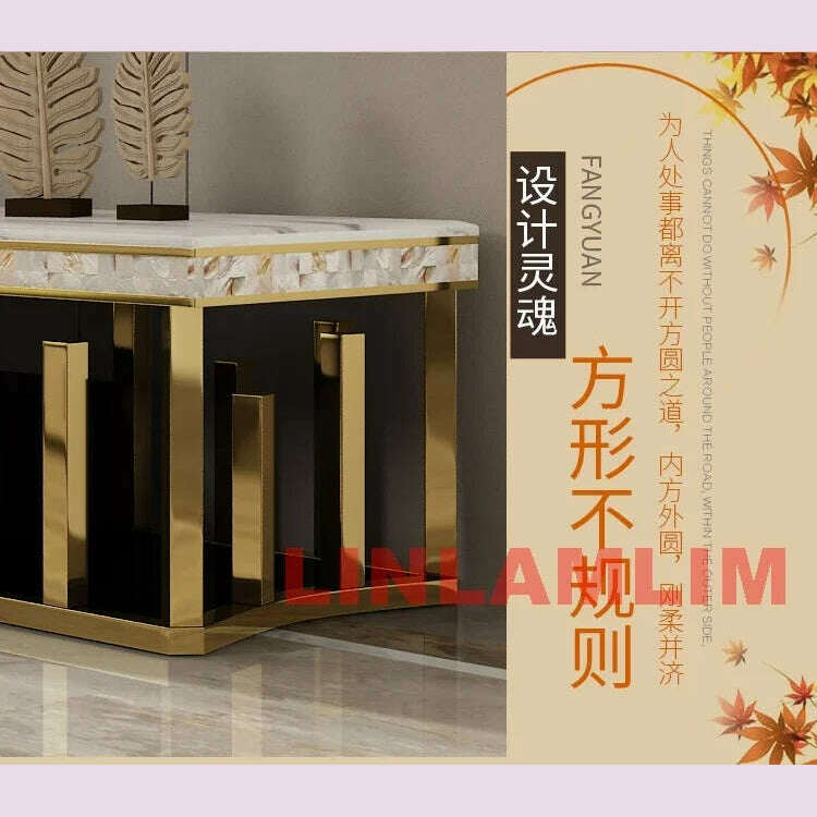 Linlamlim Minimalist Sticking Seashell Coffee Table in Gold Stainless Steel Frame Natural Marble Tea Table Living Room Furniture - KIMLUD