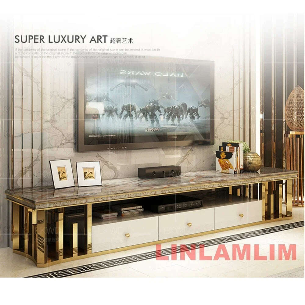 Linlamlim Minimalist Sticking Seashell Coffee Table in Gold Stainless Steel Frame Natural Marble Tea Table Living Room Furniture - KIMLUD