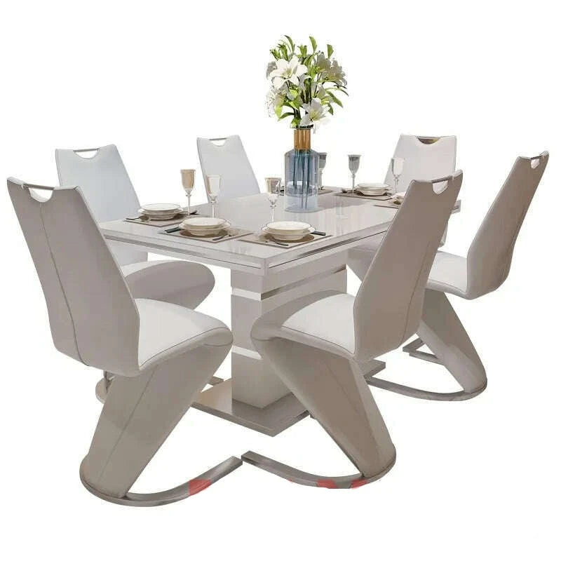 KIMLUD, Linlamlim White Paint Stainless Steel Dining Table and 6 Chairs Mesas De Comedor for Dining room Mordern Home Kitchen Furniture, table 6 chairs 1, KIMLUD Womens Clothes