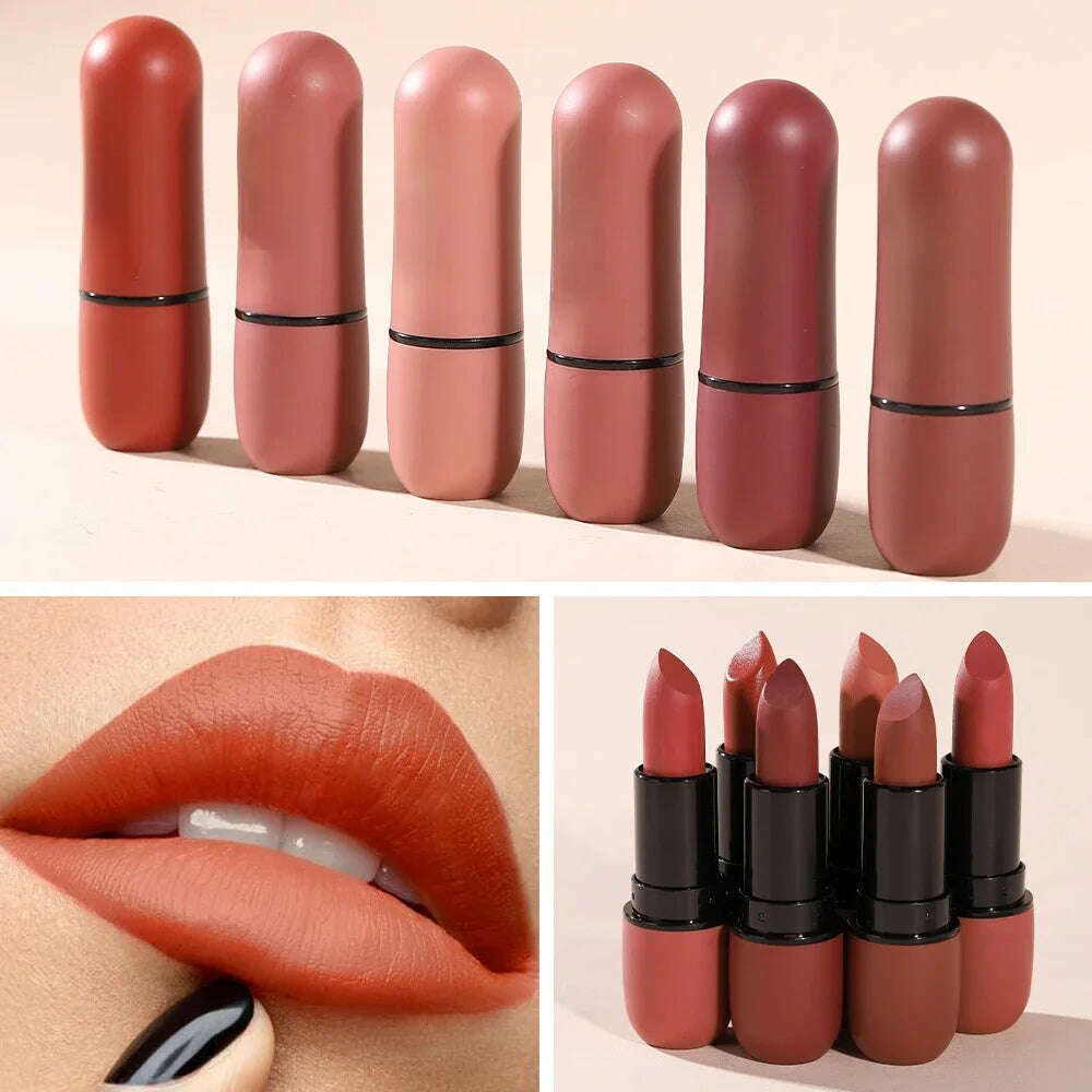 Lip Glaze 6 Colors Moisture Lipstick Waterproof Non-stick Cup Lipstick 1pcs Velvet Matte Lipstick Cosmetics Soft Fog Lip Gloss - KIMLUD