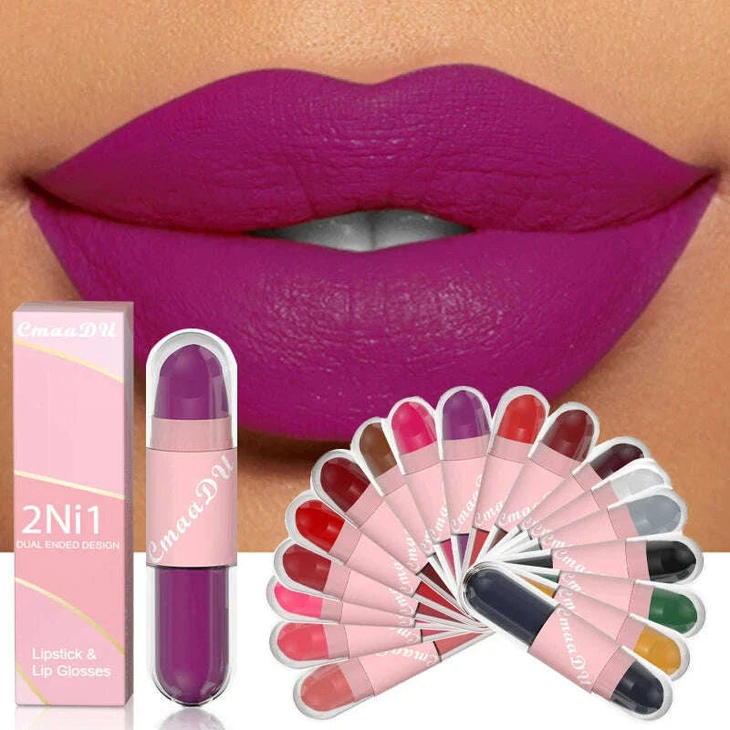 Lipstick - 2 In 1 Matte Lipstick - Double-Ended - Assorted Colors | KIMLUD