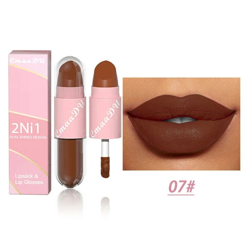 Lipstick - 2 In 1 Matte Lipstick - Double-Ended - Assorted Colors | KIMLUD