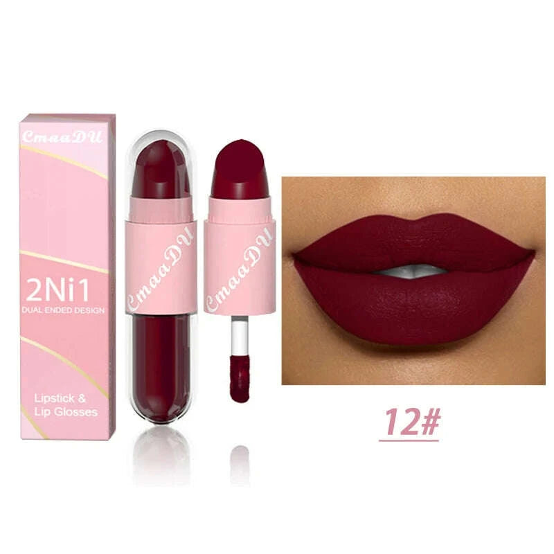 Lipstick - 2 In 1 Matte Lipstick - Double-Ended - Assorted Colors | KIMLUD