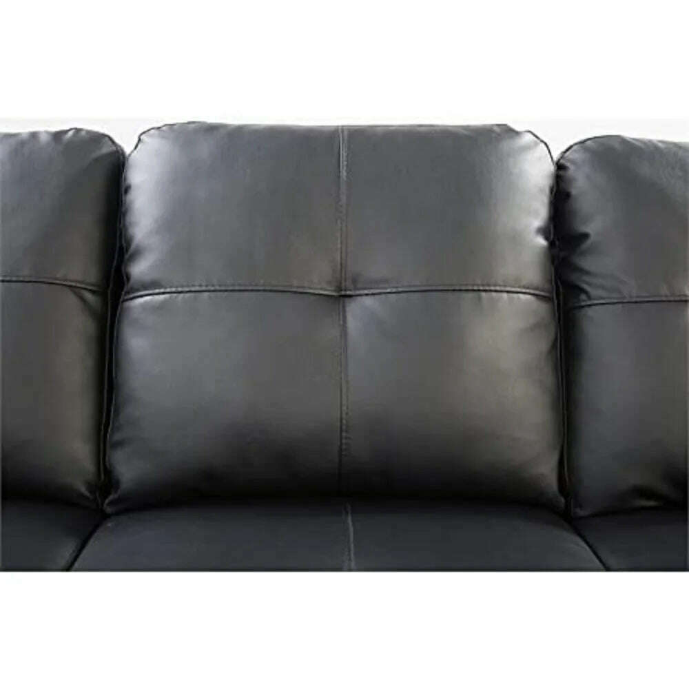 Living Room Sofa, L-Shape PU Leather Sectional Couch Set with Storage, Chaise, Ottoman, 2 Cup Holders & 2 Toss Pillow, Black - KIMLUD