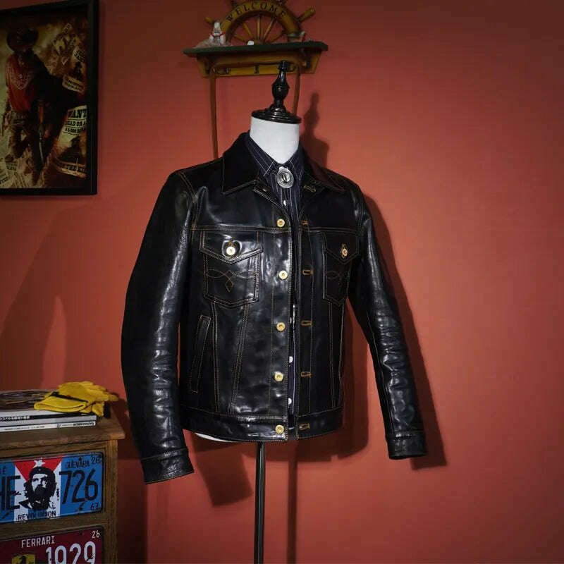 KIMLUD, LKH1038 Asian Size Super Top Quality Heavy Genuine Japan Teacore Horse Leather Slim Classic Horsehide Stylish Rider Jacket, horsehide / S 102cm chest / CHINA, KIMLUD APPAREL - Womens Clothes