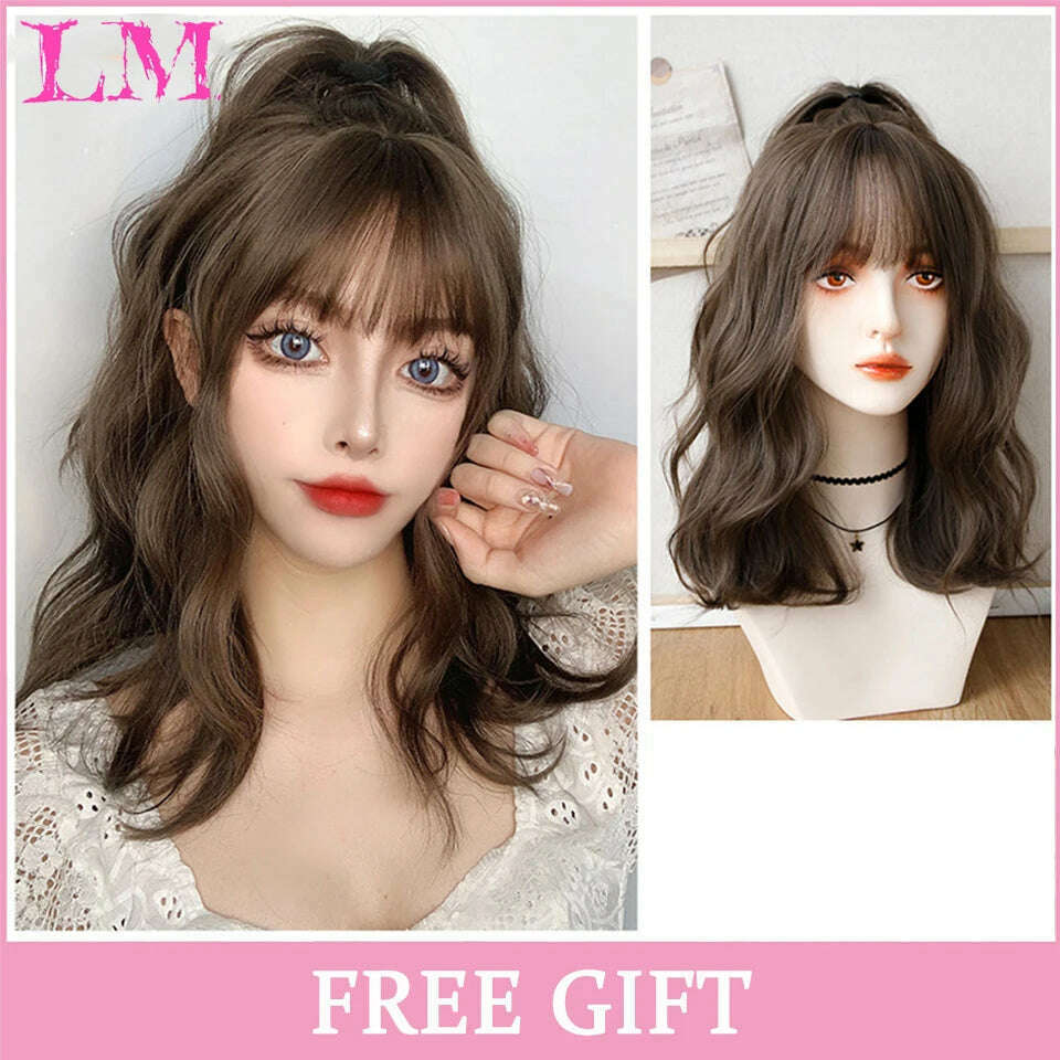 KIMLUD, LM Long Natural Wavy Platinum Blonde Pink Wigs with Bangs Cosplay Party Lolita Synthetic Wigs for Women Heat Resistant Fiber, #2, KIMLUD APPAREL - Womens Clothes