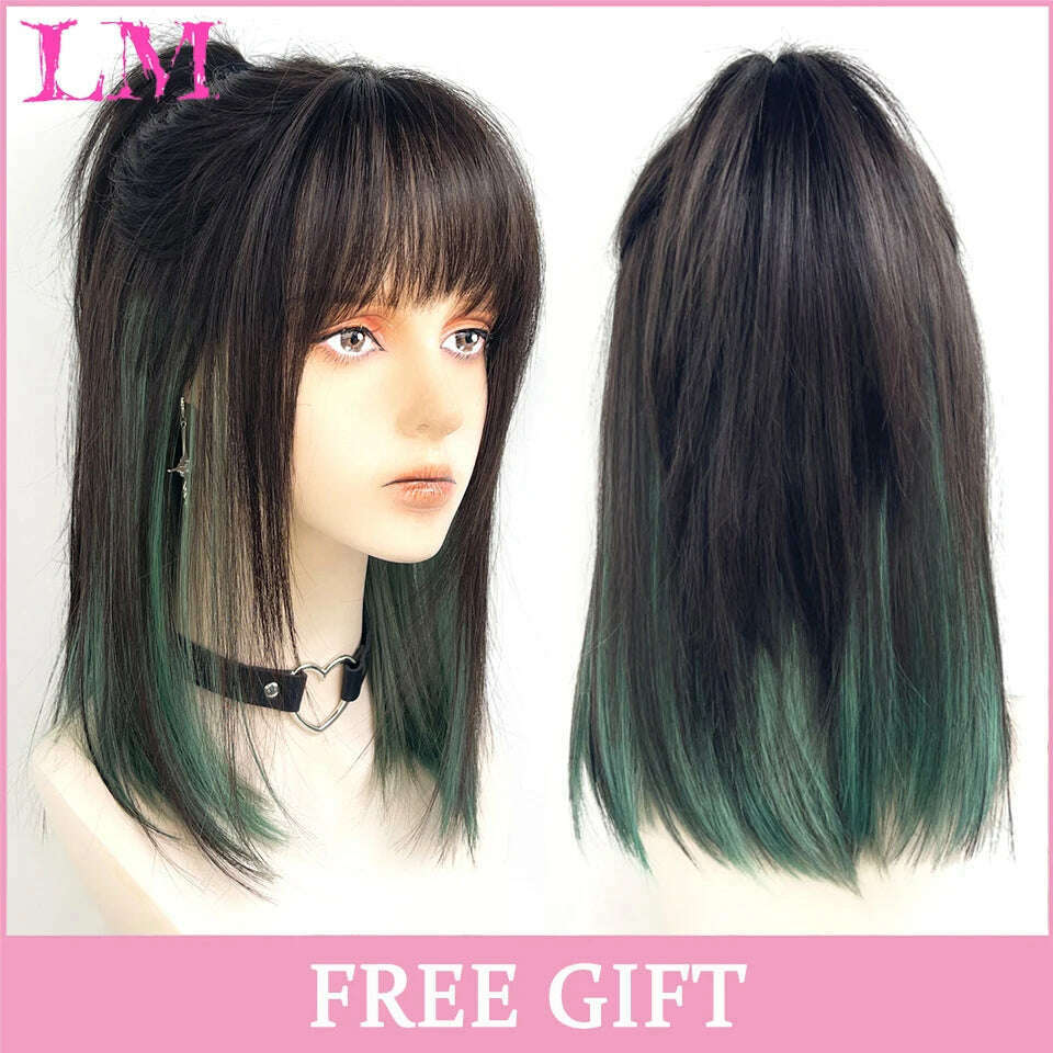 KIMLUD, LM Long Natural Wavy Platinum Blonde Pink Wigs with Bangs Cosplay Party Lolita Synthetic Wigs for Women Heat Resistant Fiber, P27/613, KIMLUD APPAREL - Womens Clothes
