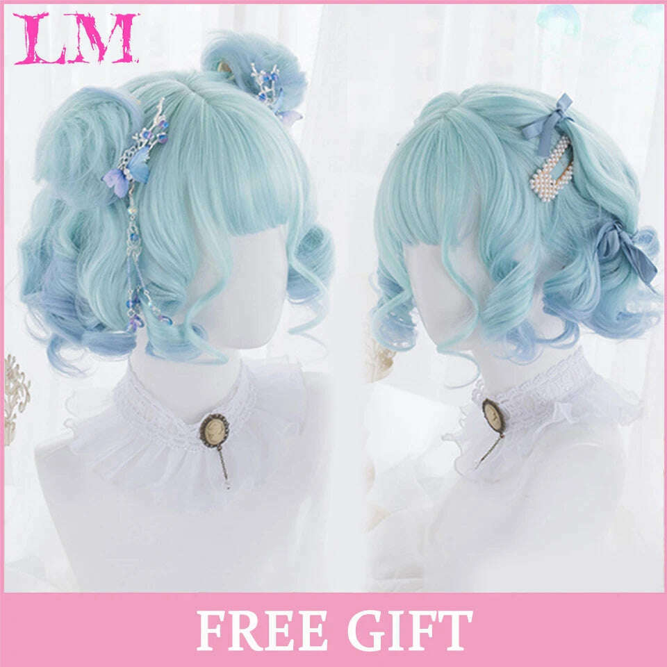 KIMLUD, LM Long Natural Wavy Platinum Blonde Pink Wigs with Bangs Cosplay Party Lolita Synthetic Wigs for Women Heat Resistant Fiber, P12/613, KIMLUD APPAREL - Womens Clothes