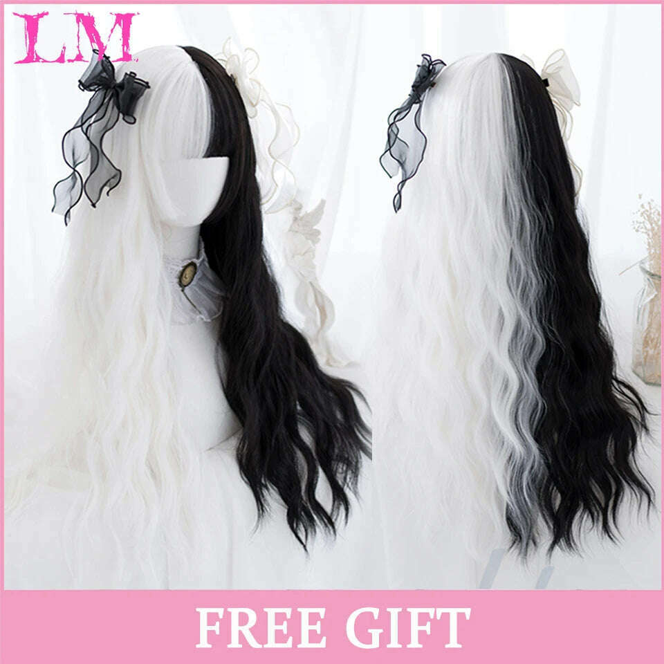 KIMLUD, LM Long Natural Wavy Platinum Blonde Pink Wigs with Bangs Cosplay Party Lolita Synthetic Wigs for Women Heat Resistant Fiber, P18/613, KIMLUD APPAREL - Womens Clothes