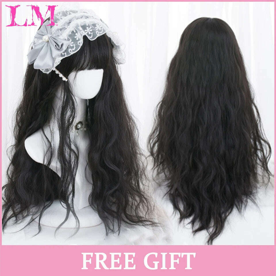 KIMLUD, LM Long Natural Wavy Platinum Blonde Pink Wigs with Bangs Cosplay Party Lolita Synthetic Wigs for Women Heat Resistant Fiber, #4, KIMLUD APPAREL - Womens Clothes