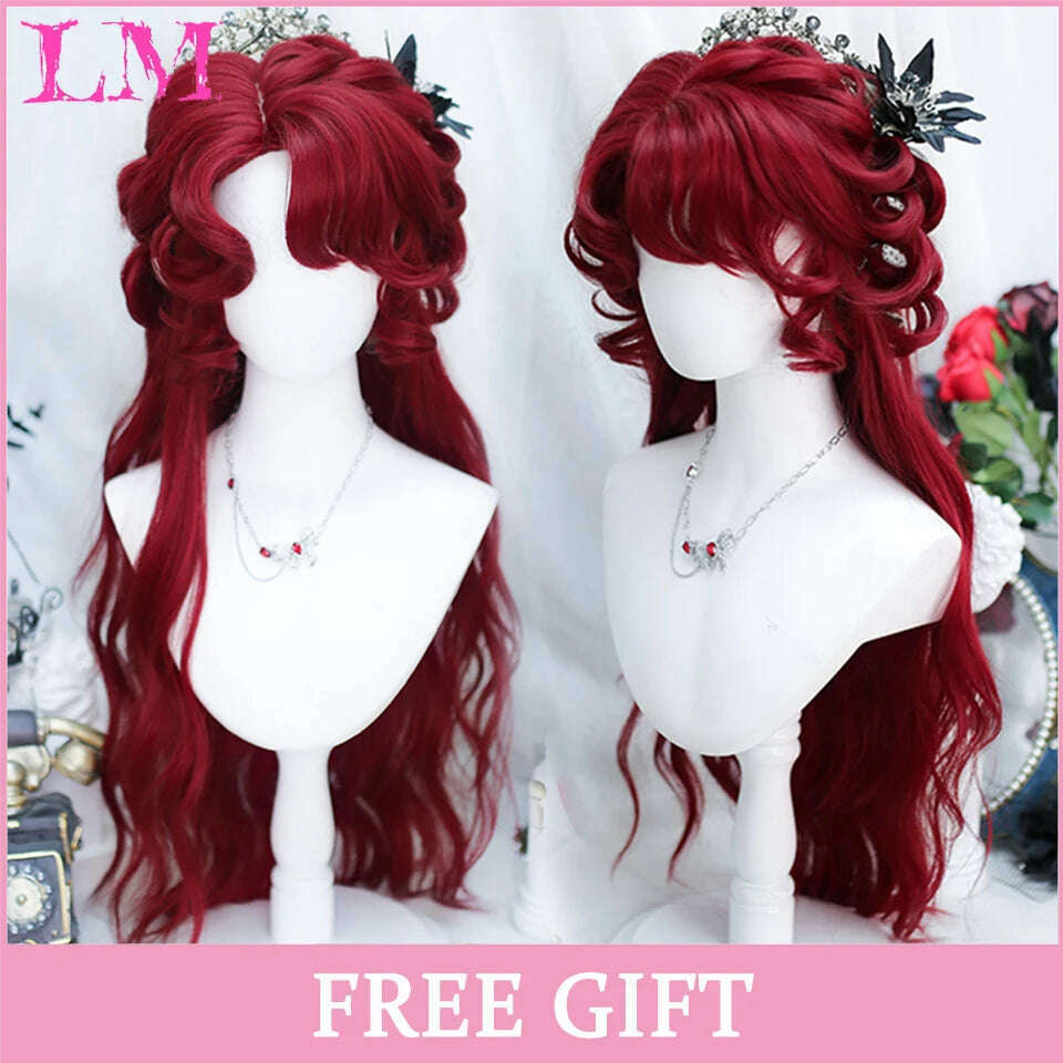 KIMLUD, LM Long Natural Wavy Platinum Blonde Pink Wigs with Bangs Cosplay Party Lolita Synthetic Wigs for Women Heat Resistant Fiber, T4/27/30, KIMLUD APPAREL - Womens Clothes