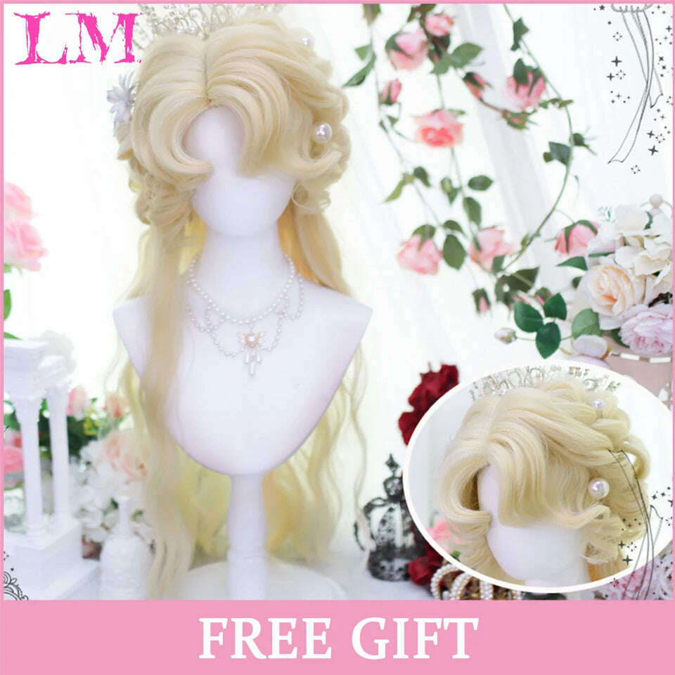 KIMLUD, LM Long Natural Wavy Platinum Blonde Pink Wigs with Bangs Cosplay Party Lolita Synthetic Wigs for Women Heat Resistant Fiber, #19, KIMLUD APPAREL - Womens Clothes