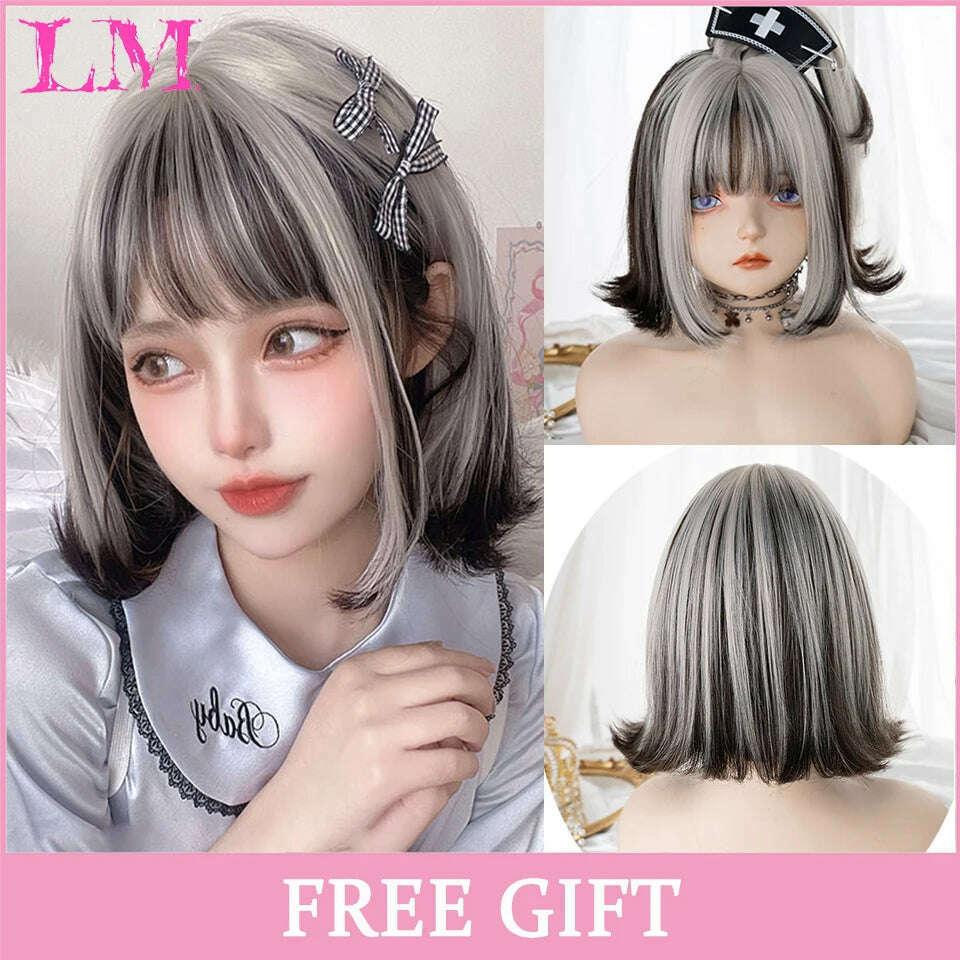 KIMLUD, LM Long Natural Wavy Platinum Blonde Pink Wigs with Bangs Cosplay Party Lolita Synthetic Wigs for Women Heat Resistant Fiber, T1B/27, KIMLUD APPAREL - Womens Clothes