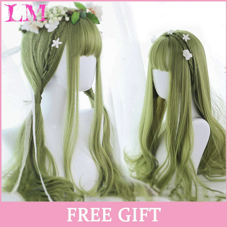 KIMLUD, LM Long Natural Wavy Platinum Blonde Pink Wigs with Bangs Cosplay Party Lolita Synthetic Wigs for Women Heat Resistant Fiber, P4/613, KIMLUD APPAREL - Womens Clothes
