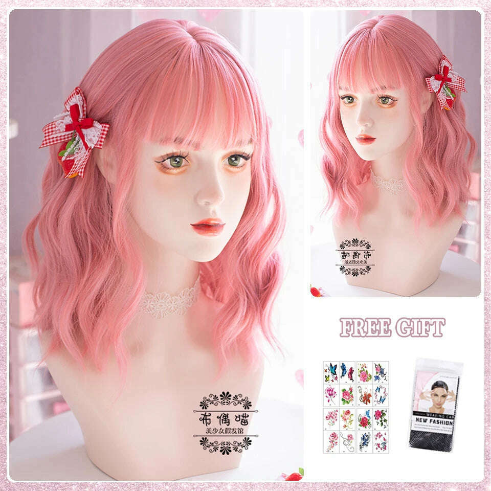 KIMLUD, LM Long Natural Wavy Platinum Blonde Pink Wigs with Bangs Cosplay Party Lolita Synthetic Wigs for Women Heat Resistant Fiber, #3, KIMLUD APPAREL - Womens Clothes