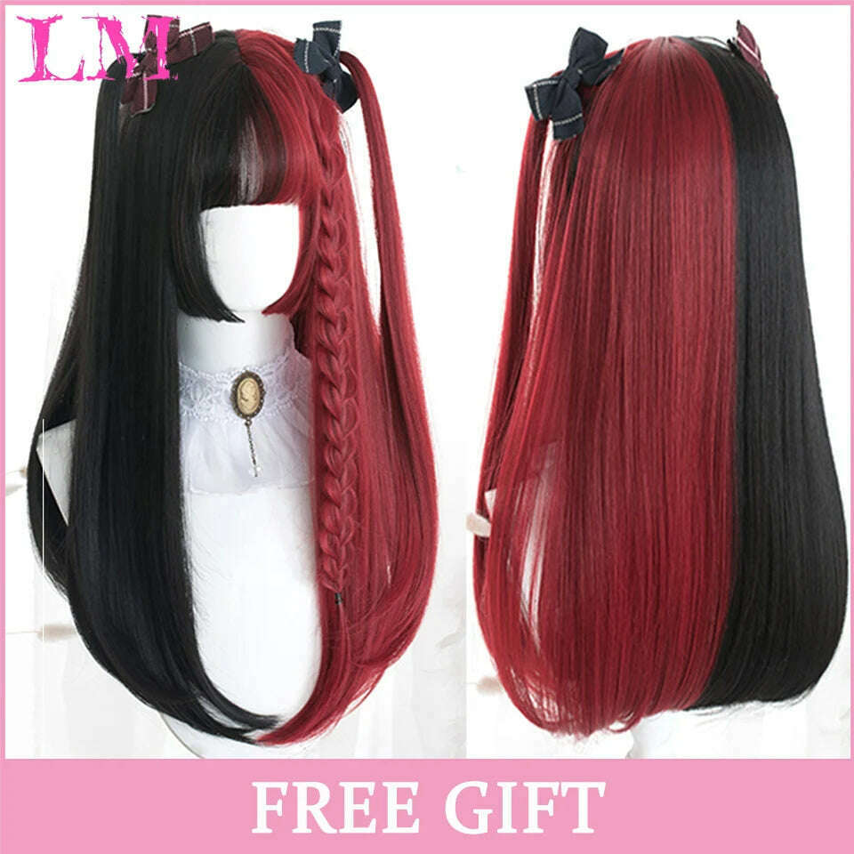 KIMLUD, LM Long Natural Wavy Platinum Blonde Pink Wigs with Bangs Cosplay Party Lolita Synthetic Wigs for Women Heat Resistant Fiber, #60, KIMLUD APPAREL - Womens Clothes