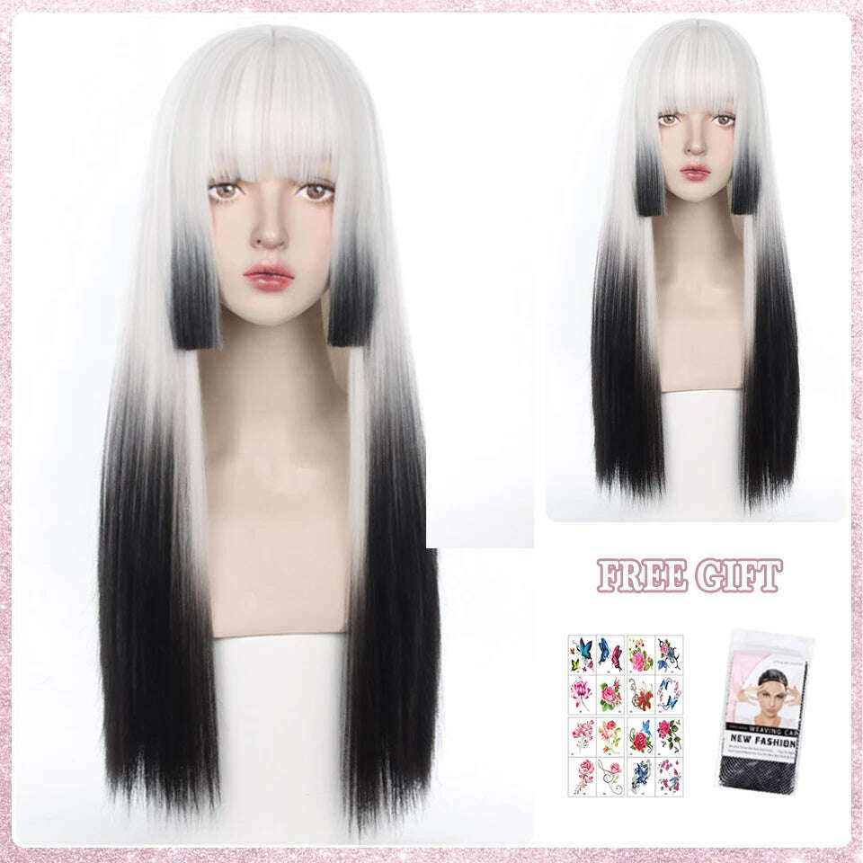 KIMLUD, LM Long Natural Wavy Platinum Blonde Pink Wigs with Bangs Cosplay Party Lolita Synthetic Wigs for Women Heat Resistant Fiber, #99J, KIMLUD APPAREL - Womens Clothes