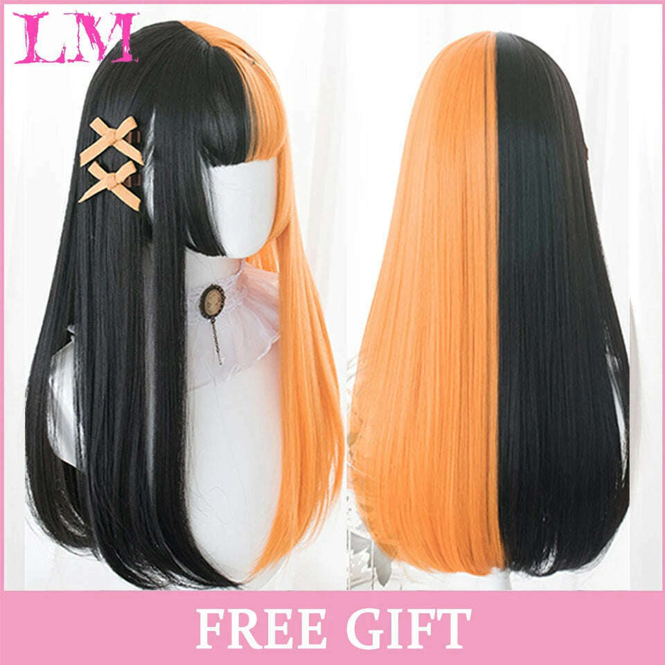 KIMLUD, LM Long Natural Wavy Platinum Blonde Pink Wigs with Bangs Cosplay Party Lolita Synthetic Wigs for Women Heat Resistant Fiber, #613, KIMLUD APPAREL - Womens Clothes