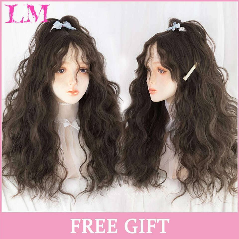 KIMLUD, LM Long Natural Wavy Platinum Blonde Pink Wigs with Bangs Cosplay Party Lolita Synthetic Wigs for Women Heat Resistant Fiber, #17, KIMLUD APPAREL - Womens Clothes