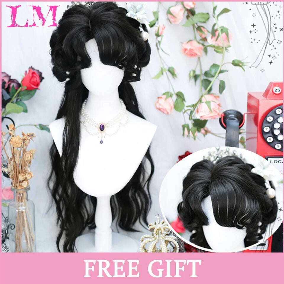 KIMLUD, LM Long Natural Wavy Platinum Blonde Pink Wigs with Bangs Cosplay Party Lolita Synthetic Wigs for Women Heat Resistant Fiber, T1B/Light Grey, KIMLUD APPAREL - Womens Clothes