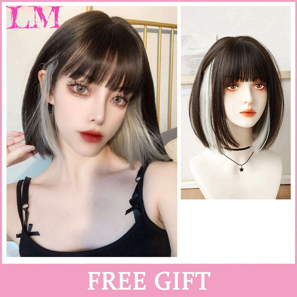 KIMLUD, LM Long Natural Wavy Platinum Blonde Pink Wigs with Bangs Cosplay Party Lolita Synthetic Wigs for Women Heat Resistant Fiber, #22, KIMLUD APPAREL - Womens Clothes